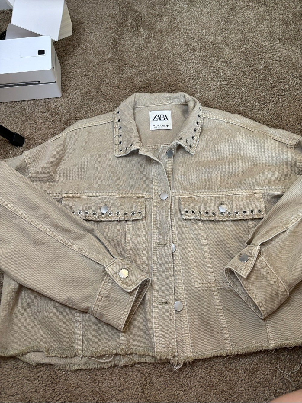 ZARA Light Beige Studded Denim Jacket